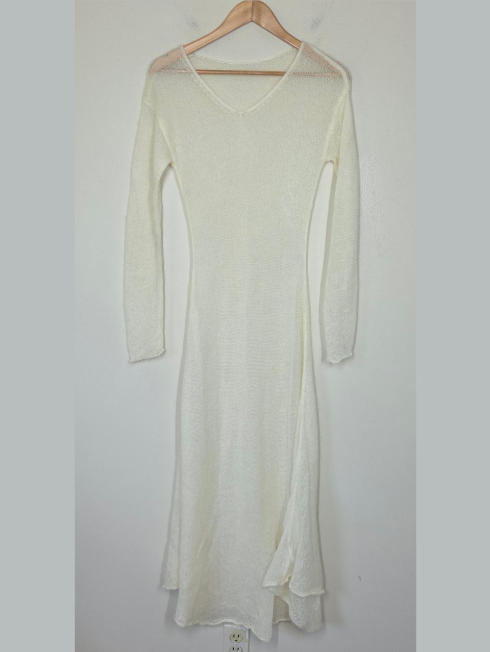 Nap Loungewear Cream Ivory Mesh Knit Dress Mohair Wool Boho Minimalist Layer M